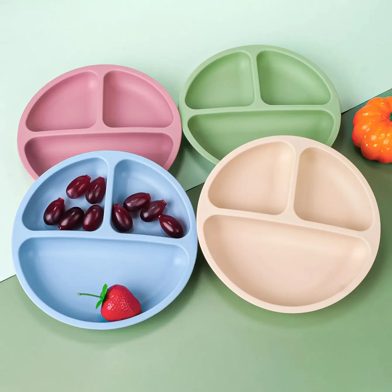 Baby Silicone Dining Plate Suction Cartoon Children Dishes Feeding Toddler Training Tableware