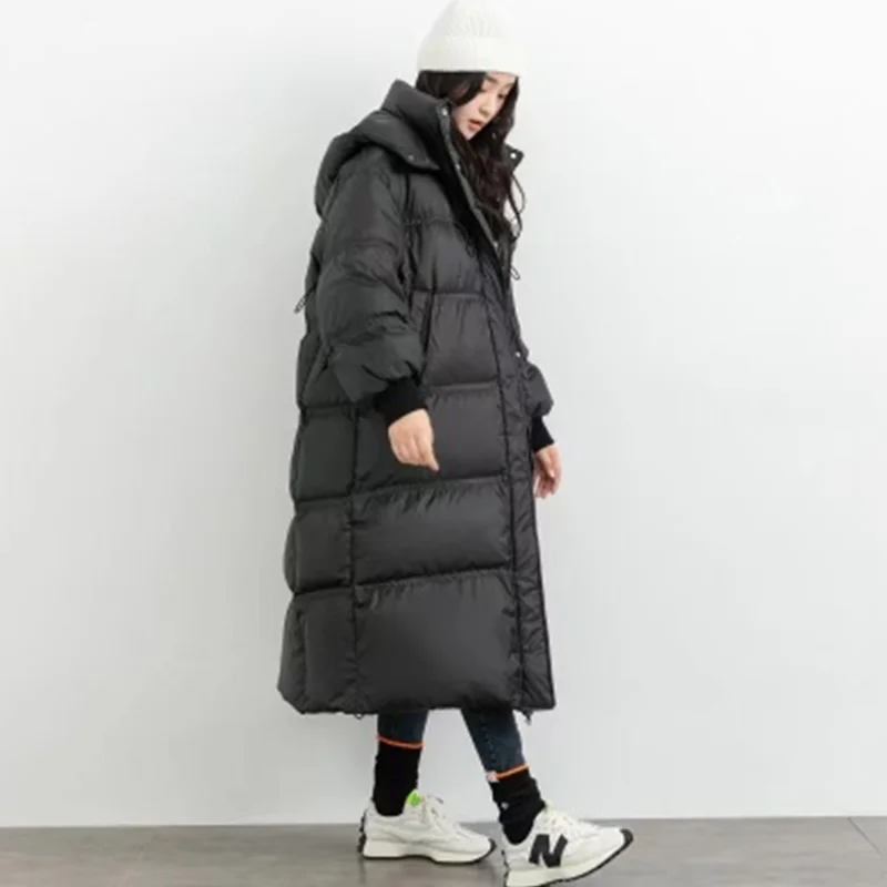 

Women's Black Fashion Keep Warm Padded Clothes Minimalistic Loose Medium and Long Down Jacket Recreational Versatile Coat Winter