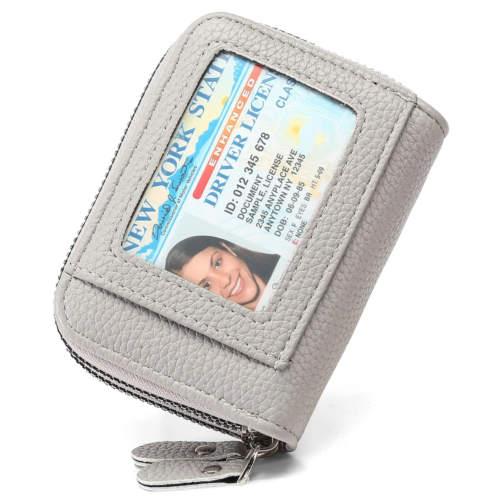 Elegant RFID Blocking Leather Wallet with Double Zipper and ID Window