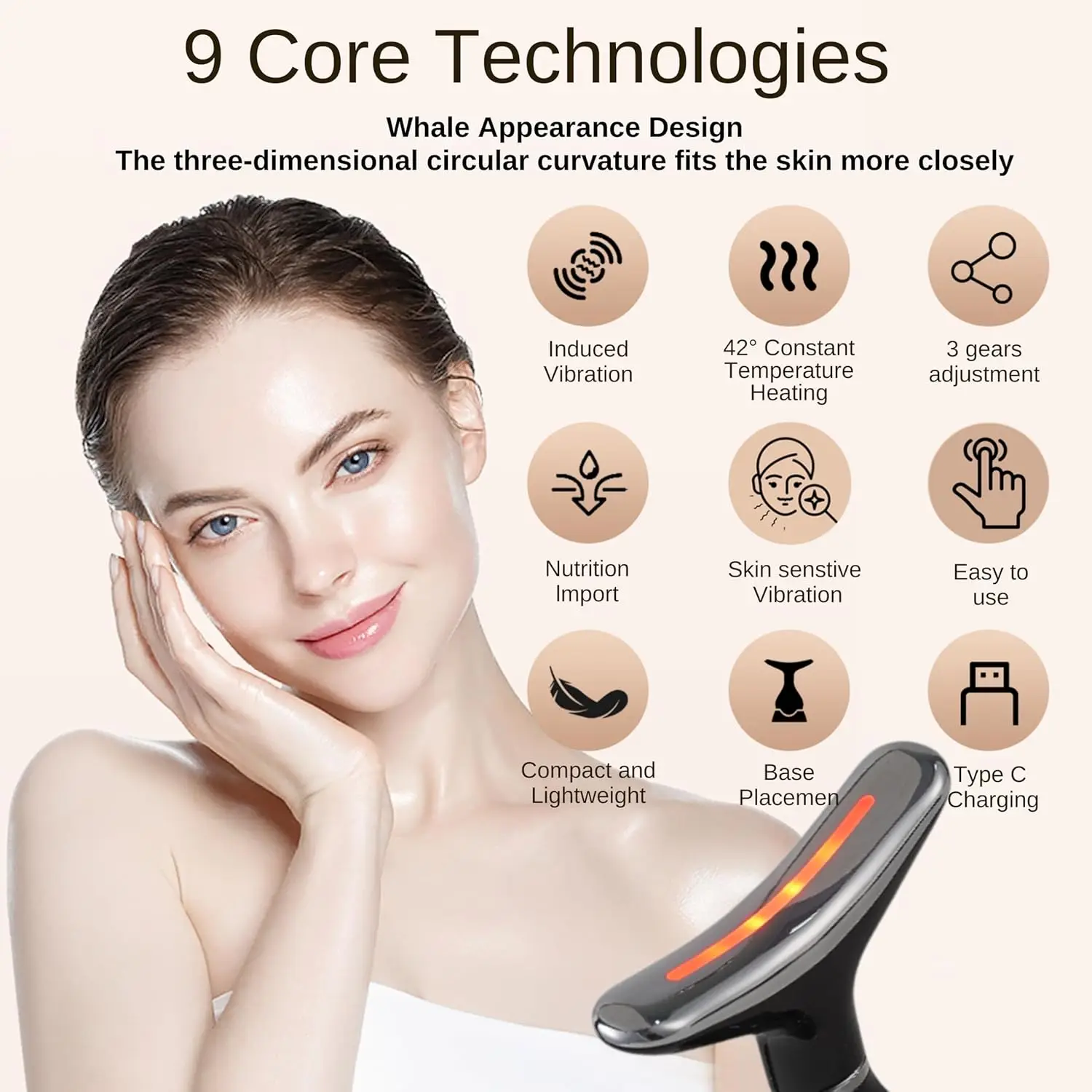 3 in 1 LED Neck Beauty Device Microcurrent Facial Massager Face Sculpting Tool for Daily Skincare Routine and Anti Aging