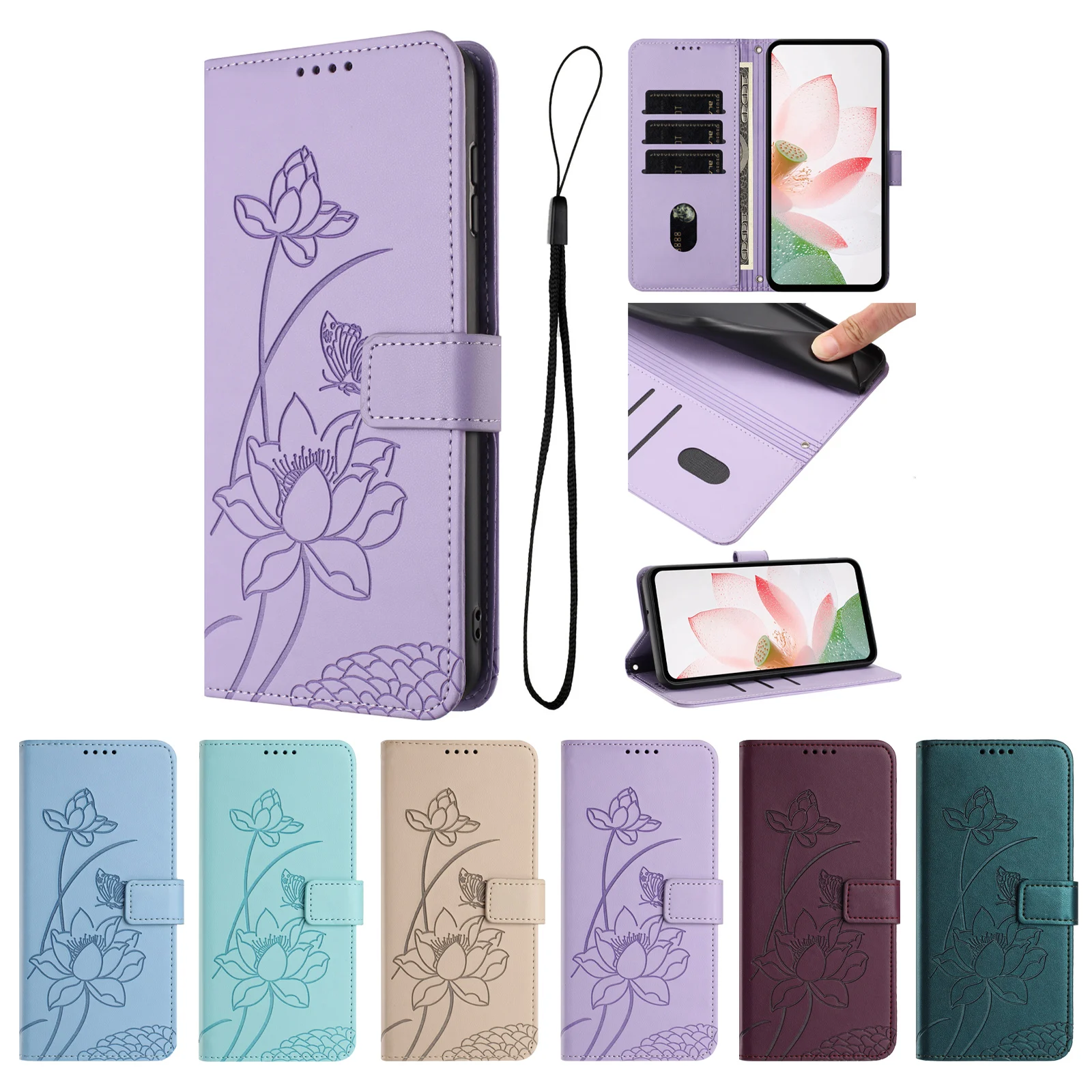 Custodia per telefono in pelle smerigliata retrò con motivo mandala in rilievo p