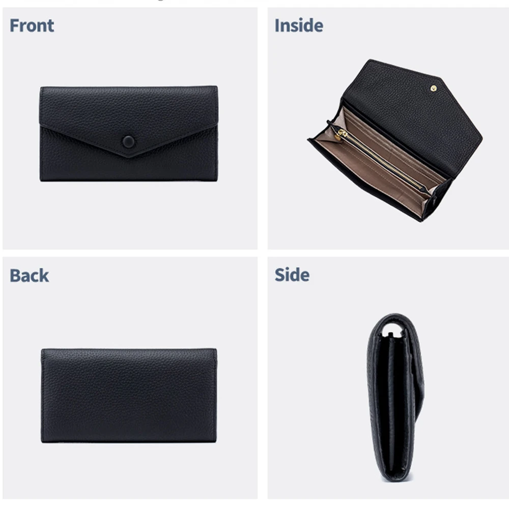 Genuine Leather Wallets for Women Clutch Purses Organizer Ladies Large Trifold Slim Long Envelope Wallet Cellphone Billfold