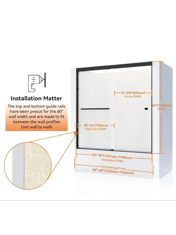 Semi-unframed shower head, tempered safety glass, 56-60 "W shower door 2
