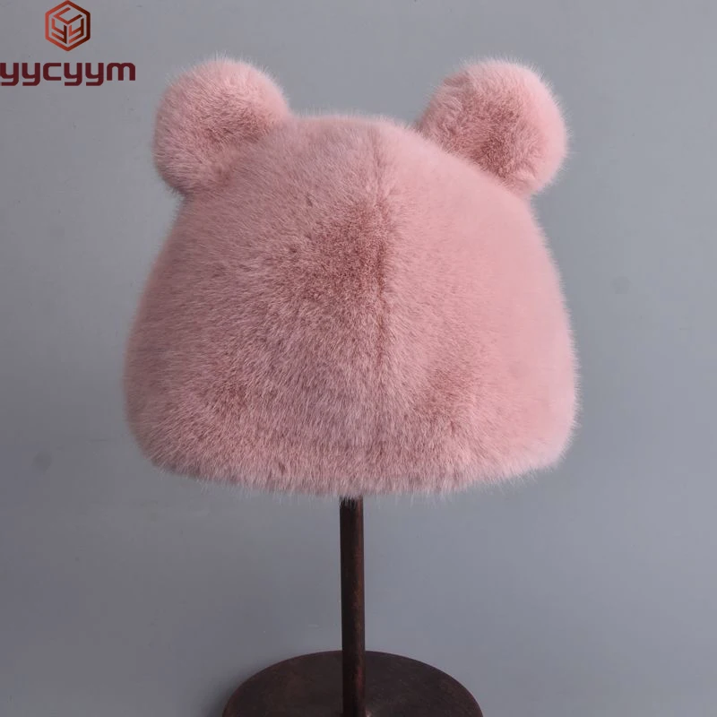Winter Luxury Faux Mink Fur Beanies Caps Women's Earmuffs Fashion Warm Cap Berets Faux Mink Fur Brim Fashion Warmer Cap