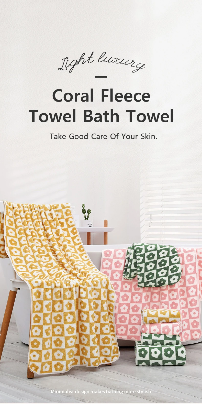 Description Picture 2 of itemCoral Fleece Towels Quick-Drying Flower Embroidered Printed Bathroom Gift Set Beach Bathroom Thickening Lengthened Beach Towel