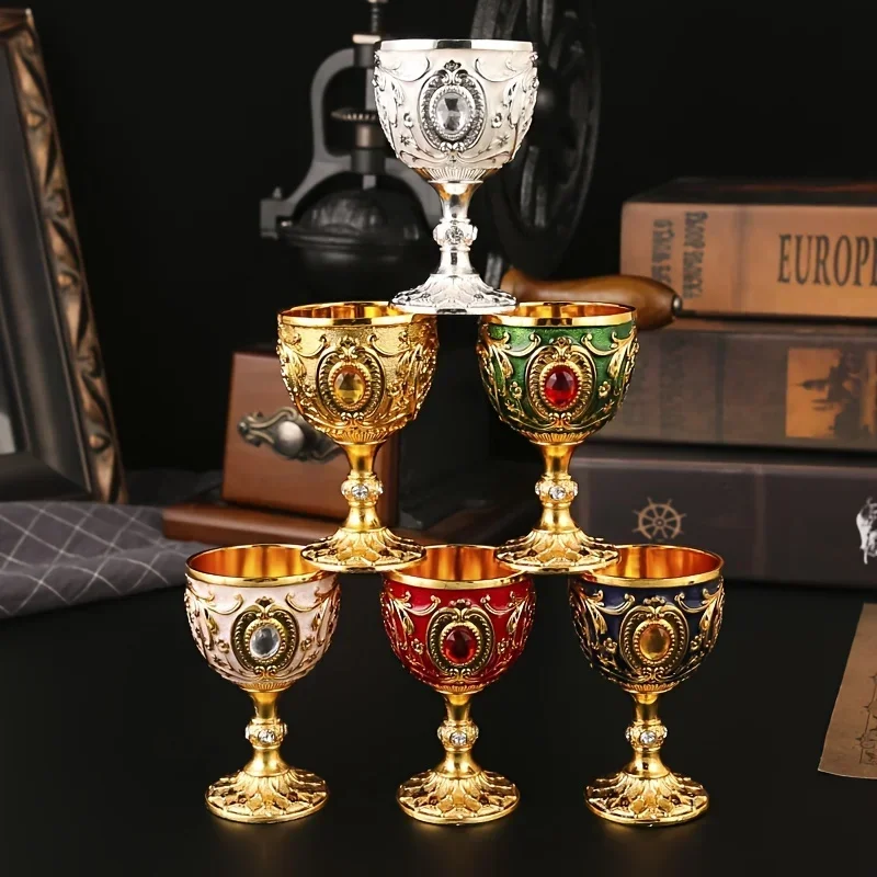 Handgravierter Heiliger Gralbecher im Vintage-Stil, mittelalterlicher Weinbecher aus Metall, Heimbar-Dekoration im europäischen Stil, Trinkgeschirr für das Esszimmer