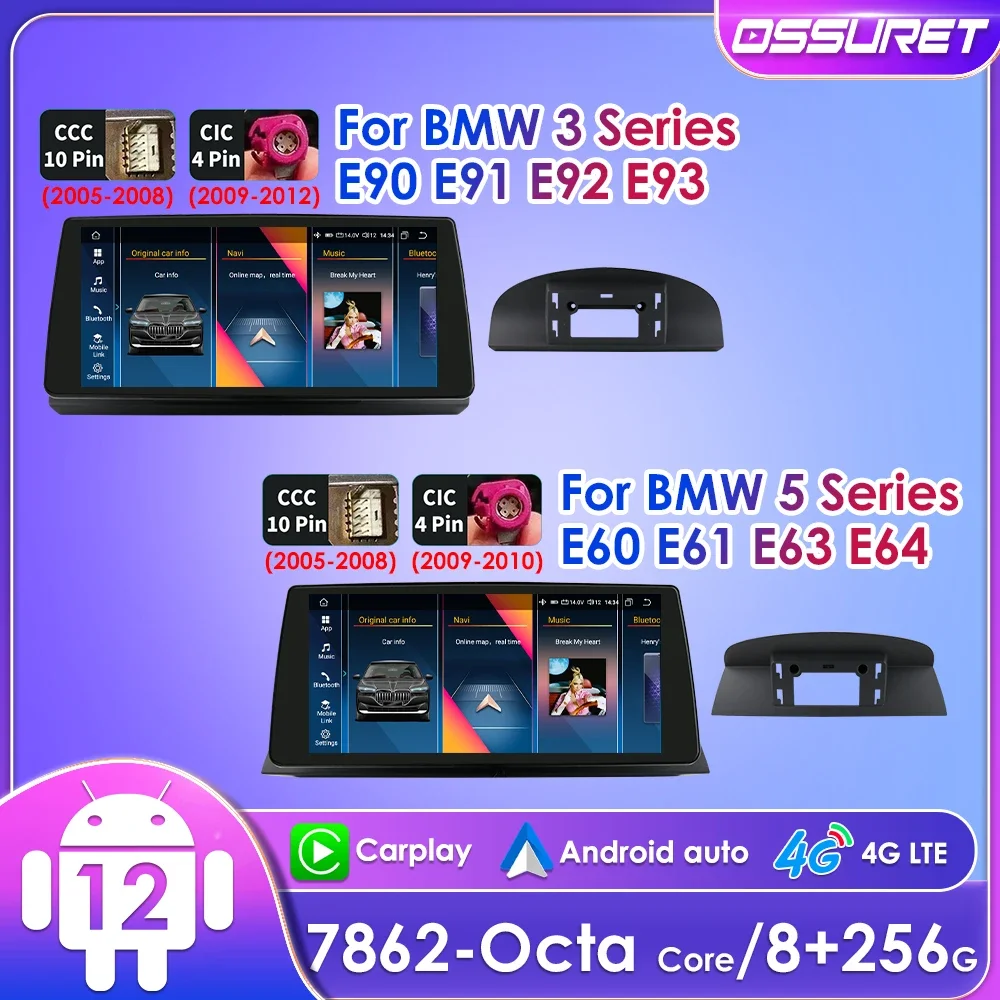 Ossuret 10.33inch 2din Android autoradio pro BMW X5 série E60 E61 E63 E64 E90 E91 E92 E93 auto rádio navi GPS RDS SWC Carplay