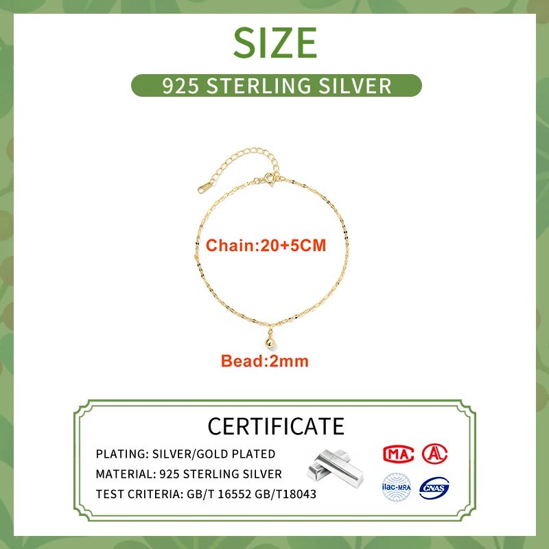 Bead Sparkling Chain Anklets For Women Jewelry Accessories 925 Sterling Silver anklet bracelets,silver anklets,ankle chain