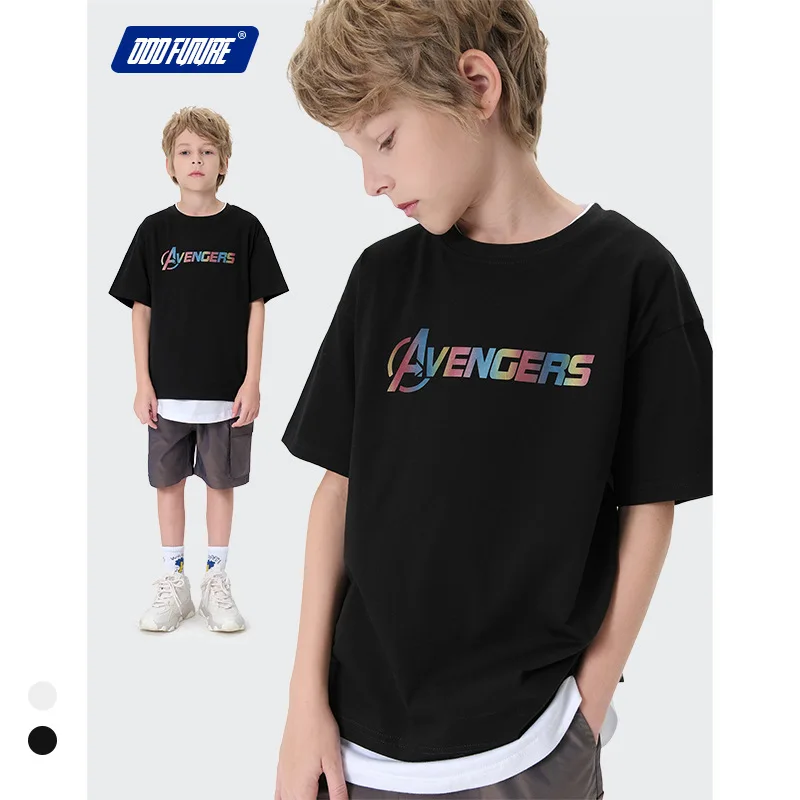 

Reflection Printing T-shirt Babies Girls O-neck Bottoming Shirt Fashion Simple Cute Short Sleeve Tops Child Cartoon Clothes