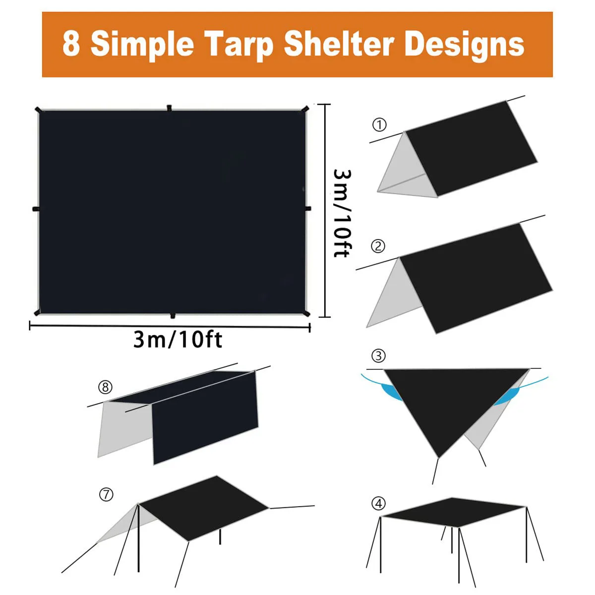 Silver Coating Waterproof Hammock Awning Canopy Tent Tarp Beach Camping Portable Pergola Sunshade Outdoor Camping Hiking Picnic
