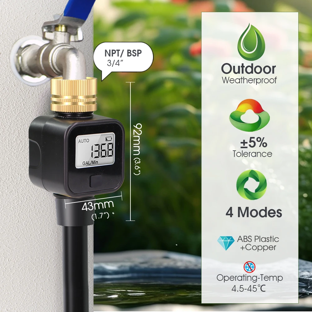 3/4′′ Wasserdurchflussmesser NPT/BSP-Gewinde mit beweglichem Messingverbindung, Verbrauch und Durchflussrate, Gartenschlauch, Bewässerung, Sprinkler, Wasserhähne – Detail 5