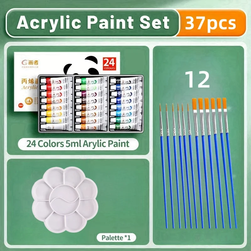 25/31/37pcs 아크릴 페인트 세트, 전문 12/18/24 대량 활기찬 안료 아크릴 색상 0.17oz 튜브 키트 7pcs 그림 Brus