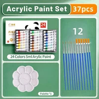 25/31/37pcs Acrylic Paint Set, Professional 12/18/24 Bulk Vibrant Pigment Acrylic Color 0.17oz Tubes Kit with 7pcs Painting Brus 2