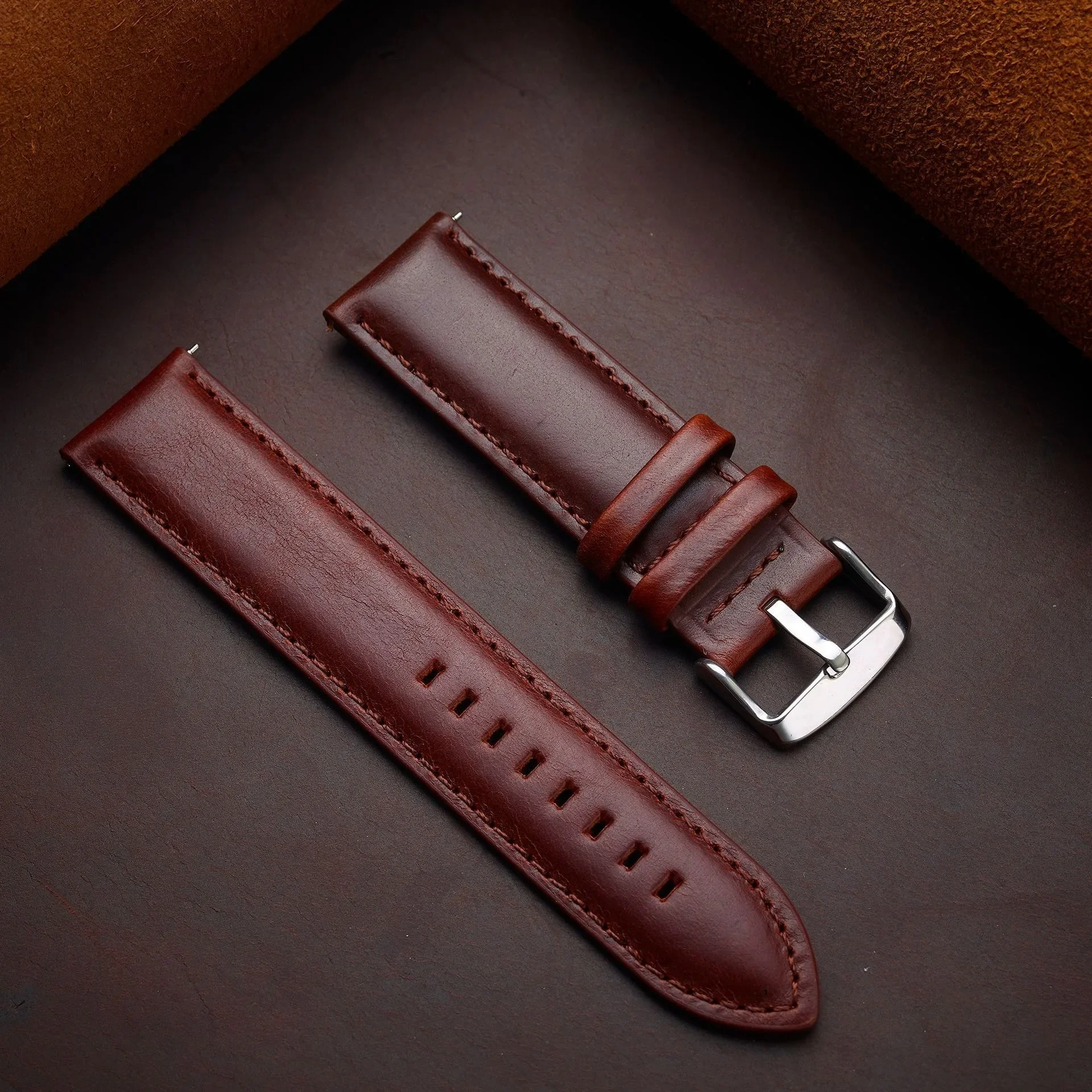 Handcrafted Brown Leather Quick Release Bracelet Wristband Accessory