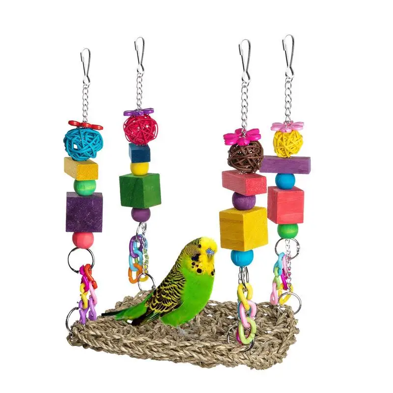 

Parakeet Bird Cockatiel Toys Pet Cage Hammock Chewing Toy Colorful Swing Hangings 18*18*26cm Climbing Ladder Bird Cage Toys For