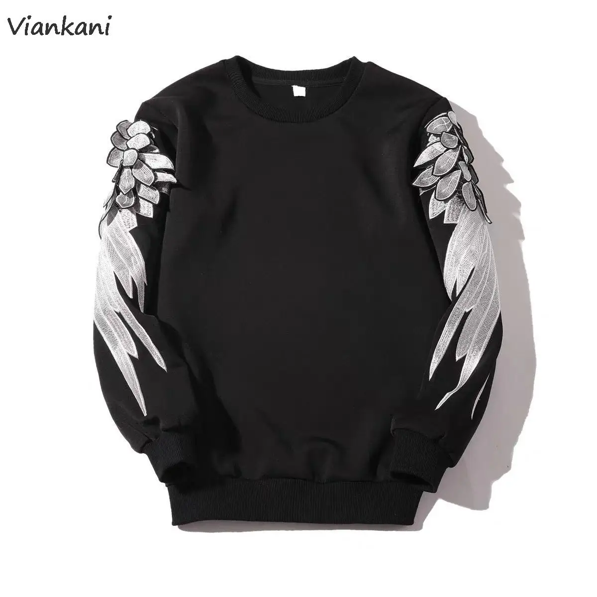 

2022 New Brand Hoodies Men's Embroidered Arm Wings Handsome Male Pullover Tops Trendy Loose Round neck Long-sleeved Sweatshirts