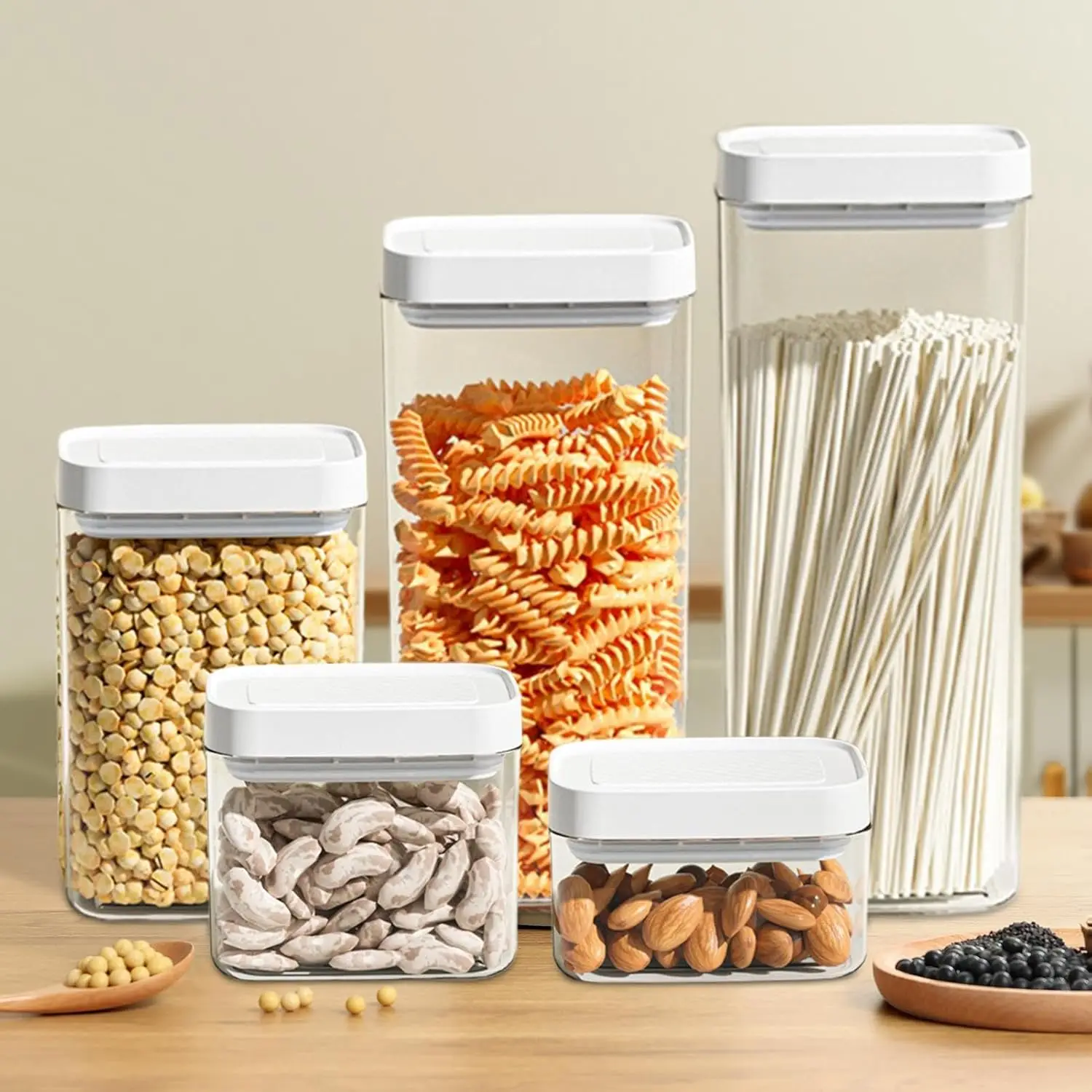 Airtight Food Storage Containers with Lids for Kitchen Pantry Organizer Stackable Boxes for Cereal Snack Flour Sugar Coffee 5
