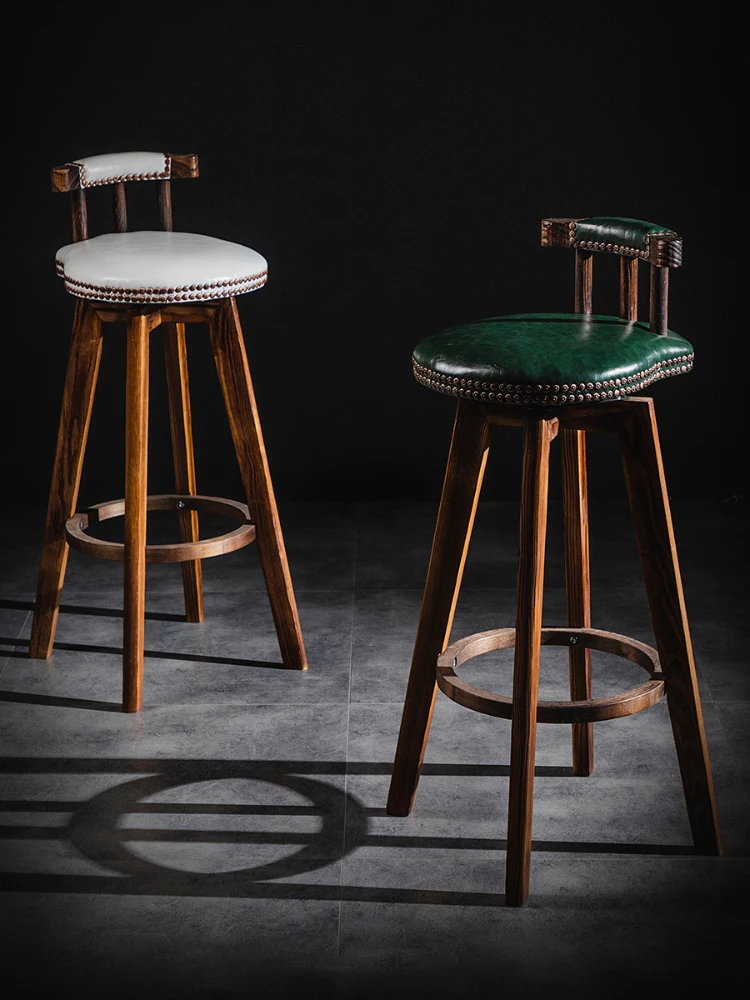 

Solid Wood Bar Chairs Swivel Dining Chairs American Style Retro Bar Stools High Stools Creative Kitchen Counter Stools Furniture