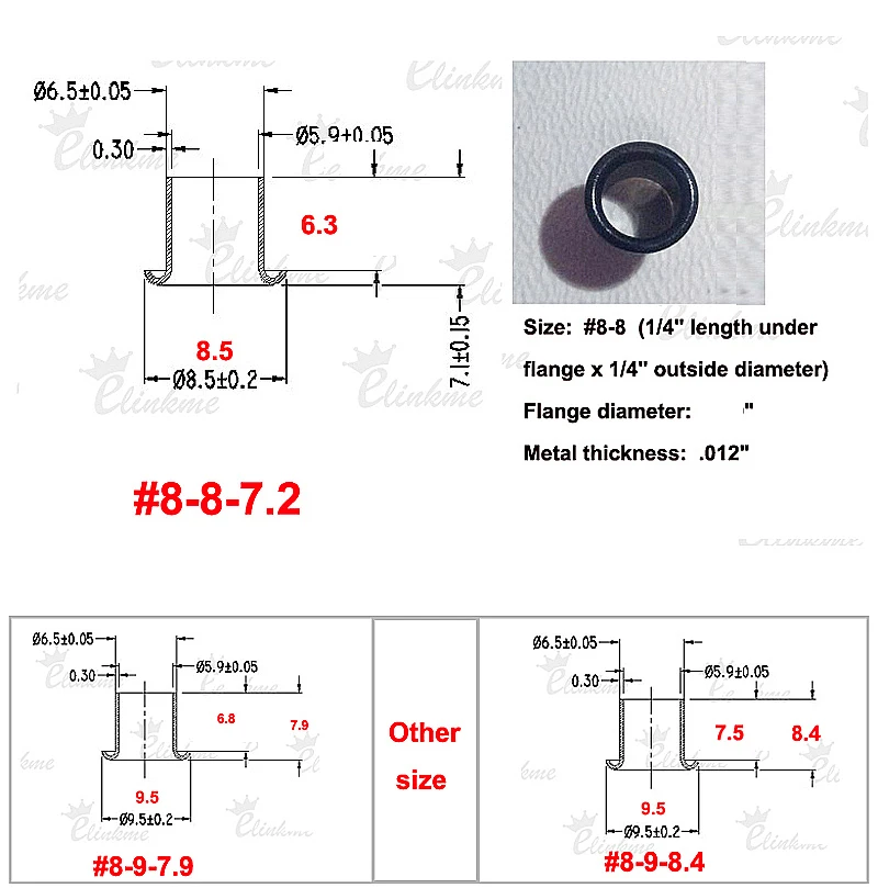 tool + Black brass Eyelets krivets for .06"~0.8" Kydex #8-8-7.2 (1/4" length under flange x 1/4" outside diameter) 1pcs 500pcs