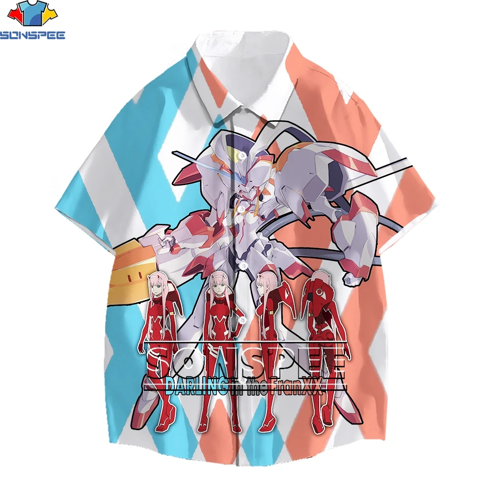 SONSPEE Summer Darling In The Franxx Anime New 3D Shirt Print Personality Half Sleeve Lapel Hawaii Oversized Harajuku Clothing darling nikki