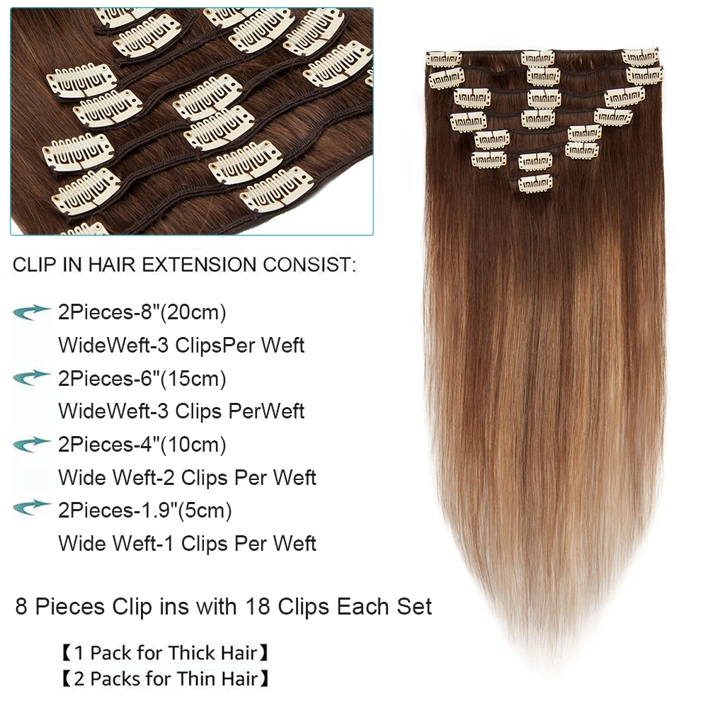 Rich Choices 8pcs Clip In Hair Extensions Real Human Hair Ombre