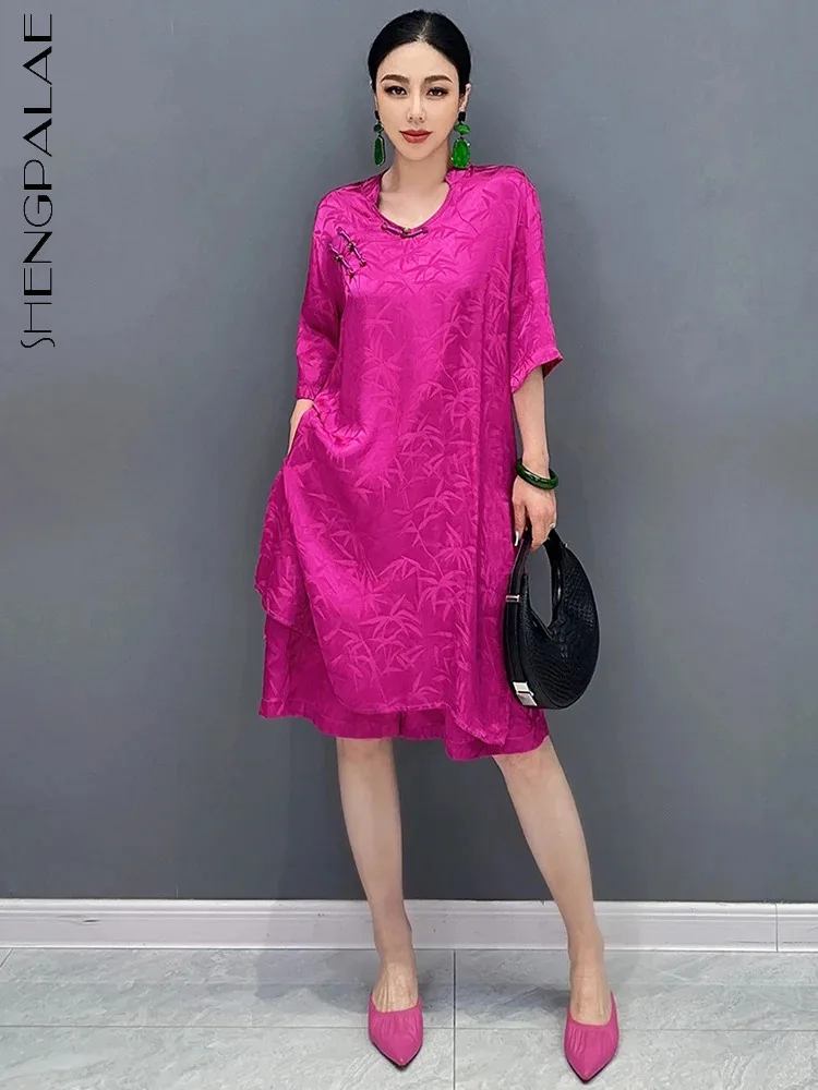 

SHENGPALAE 2024 Summer New 2 Piece Set New Chinese Style Pan Button Diagonal Open Top And Shorts Elegant Women's Clothes 5R9708