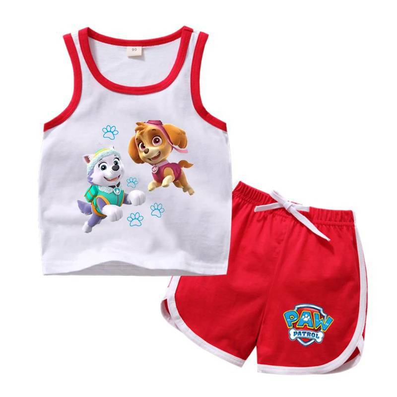 Conjunto de ropa para niños, camiseta de Pikachu para niño y niña, pantalones cortos, conjuntos de 2 uds., conjuntos de algodón para niñas pequeñas, ropa deportiva de la Patrulla Canina para niños