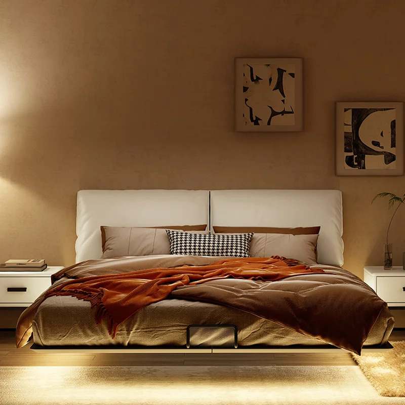 Italian Simple Suspension Bed Modern Simple Leather Bed Small Family Master Bedroom Double 1.5M/1.8M Soft Bag Wedding