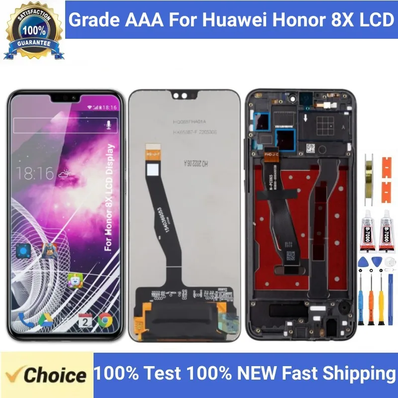 

ЖК-дисплей для Huawei Honor 8X с сенсорным экраном, дигитайзер, запасные части для Honor 8X, дисплей с рамкой, 100% протестированный класс AAA