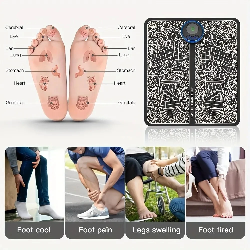 EMS Electric Foot Massager Pad Pulse Massage Patch Relief Pain Relax Feet Neck Back Acupoints Massage Improve Blood Circulation 5
