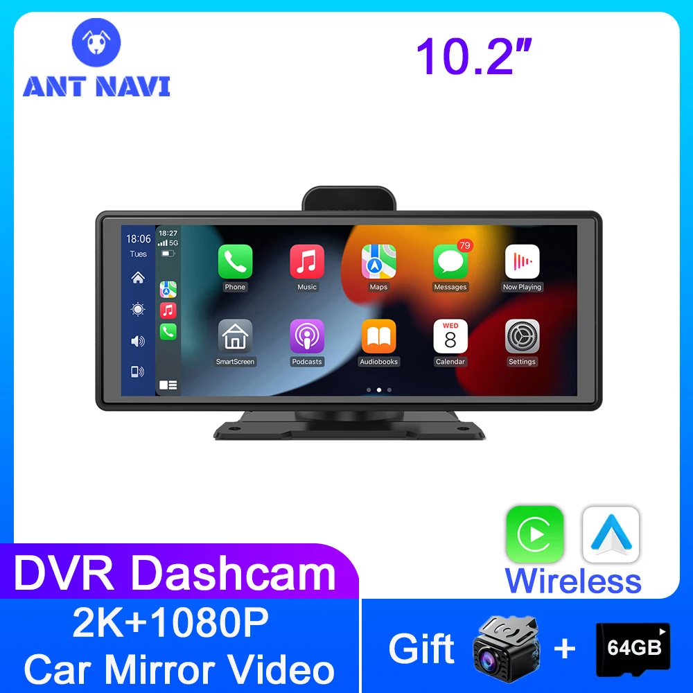 

10.2inch Car Camera HD 1080P Android Auto Carplay Dash Camera Car DVR Dashcam FM Video Recorder Rear View Mirror GPS Screen