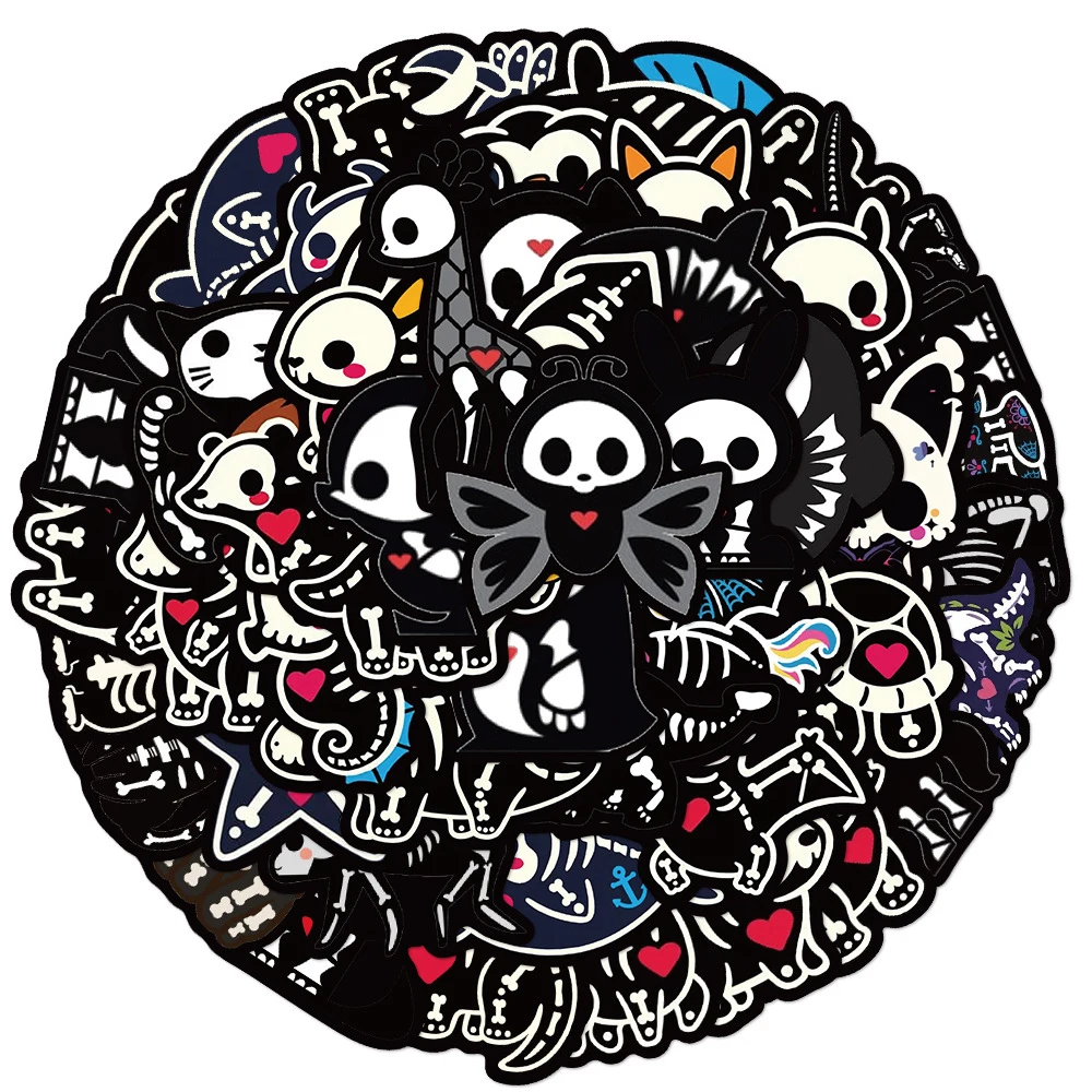 

10/30/50pcs Animals Skeleton Graffiti Stickers Cute Cartoon Skull Sticker DIY Phone Case Skateboard Suitcase Decals for Kids Toy
