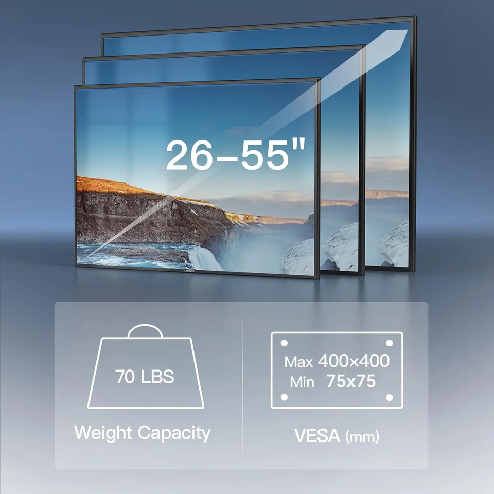 XINLEI Supporto da parete per TV orientabile, inclinabile, per TV da 26-55 pollici, piatto e curvo LED/LCD/OLED fino a 31,5 kg, max. VESA 600 x 400 mm, compatibilità universale