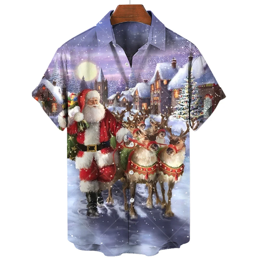 

New Christmas Shirts For Men 3d Printed Men'S Shirts Beach Party Male Clothing Loose Oversized Shirts And Blouse Hawaiian Shirt