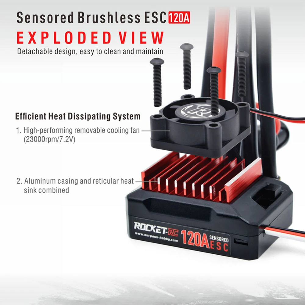 Moteur Brushless 4.5T-17.5T + ESC 120A pour RC 1/10