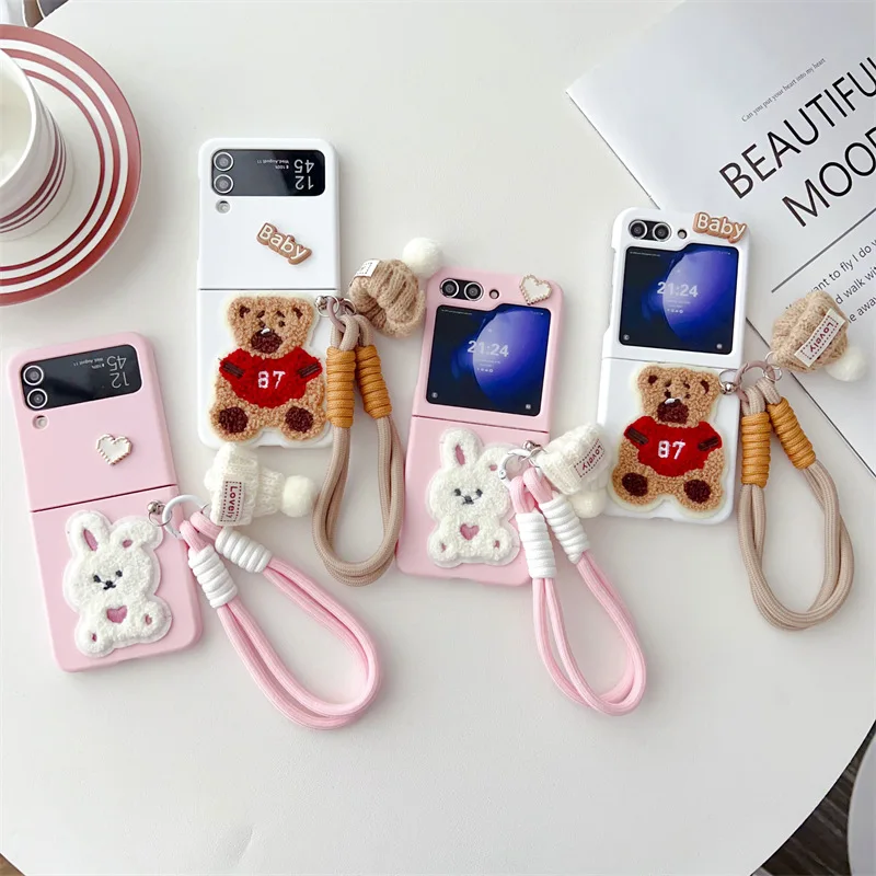 

Cute Cartoon Plush Animals Phone Case for Samsung Galaxy Z Flip 3 Z Flip 4 Z Flip 5 Hard PC Back Cover for ZFlip5 Case Shell