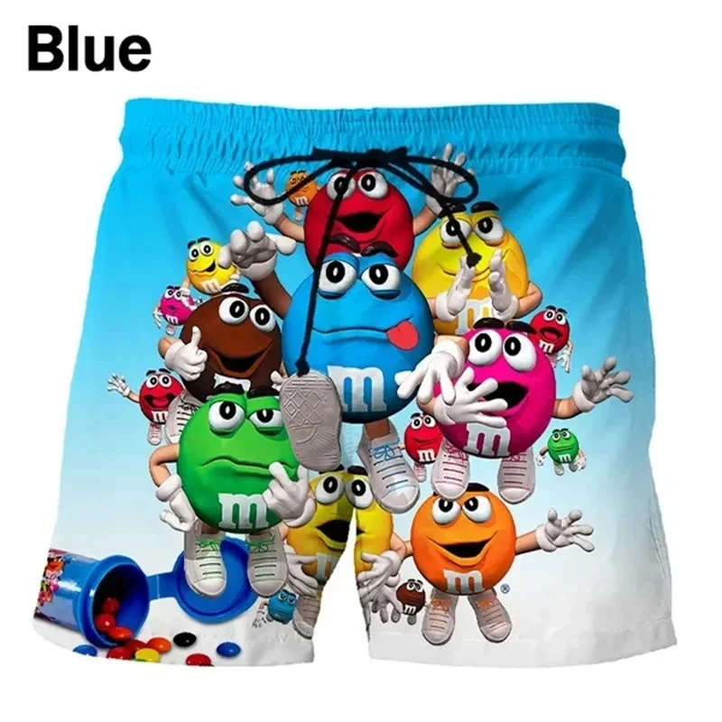 Funny M&M's Chocolate Bean Beach Shorts Men 3D Printing M&M Board Shorts Swimsuit Summer Quick Drying Shorts Sport Shorts 3