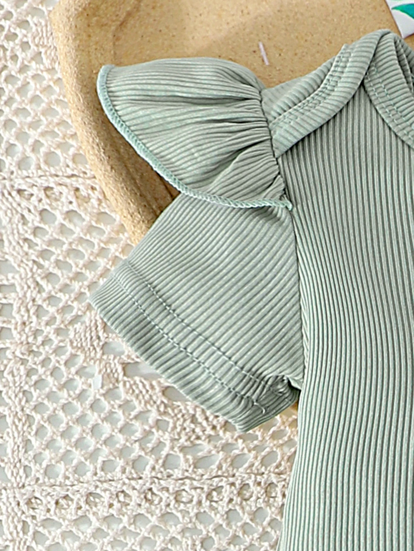 3PCS 여름 새 스타일 소녀 0-1 세 달콤하고 편안한 녹색 반팔 옷 + 인쇄 반바지