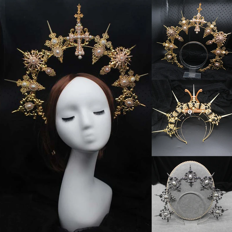 Lolita Spiked Halo Crown Beaded Chain Tiara Gothic Headband Accessori Di Lusso Copricapo In Rilievo Pacchetto Di Materiali Fai Da Te