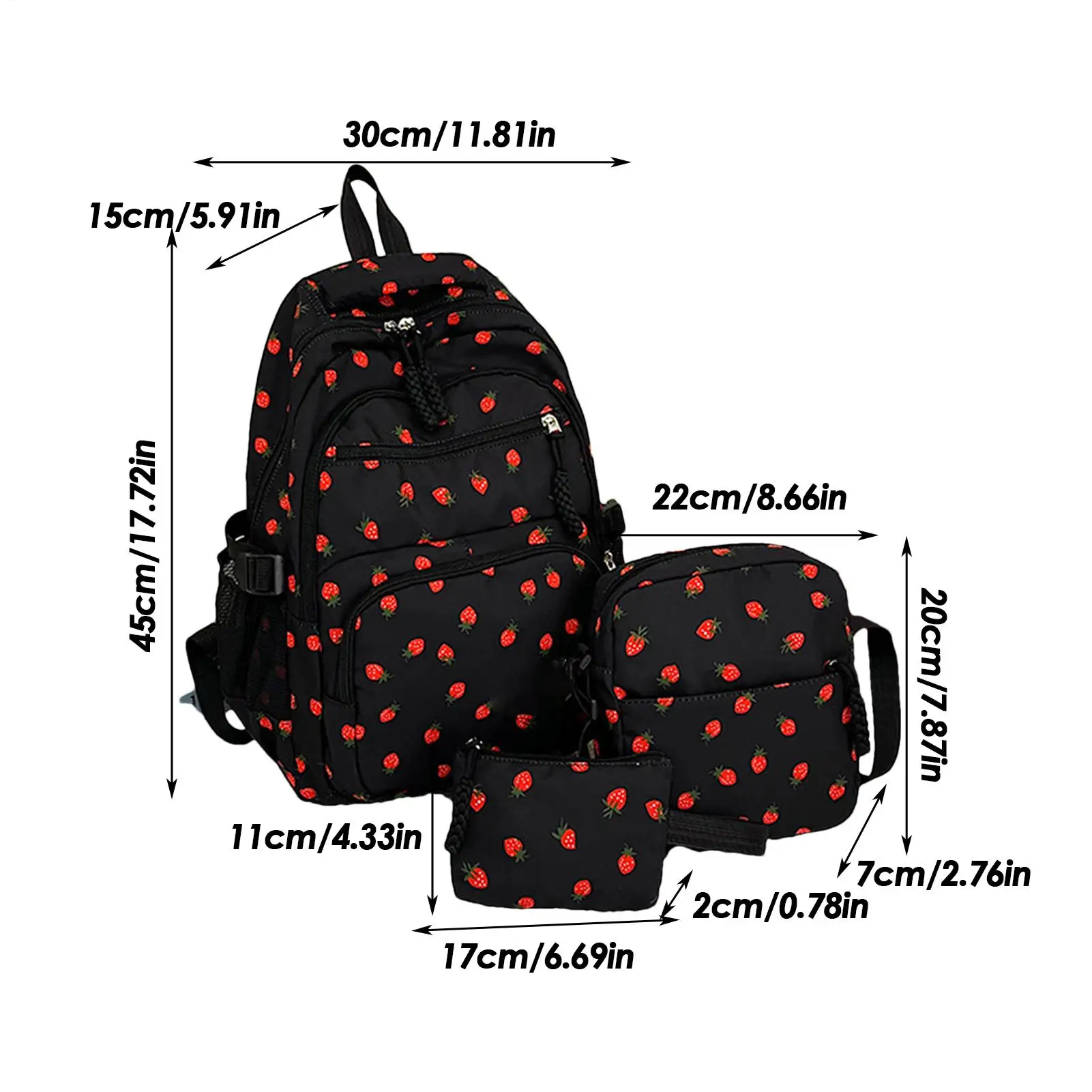 Strawberry Bookbag Set with Pen Purse & Shoulder Pouch - Cute Kids Backpack for School, Outdoor Trips, Camping & Preschool 6