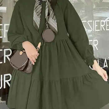 ZANZEA 여성용 용수철 블라우스, 긴팔 O넥 무슬림 상의, 패션 러플 밑단 셔츠, Mujer 캐주얼 루즈 아바야 이슬람 의류