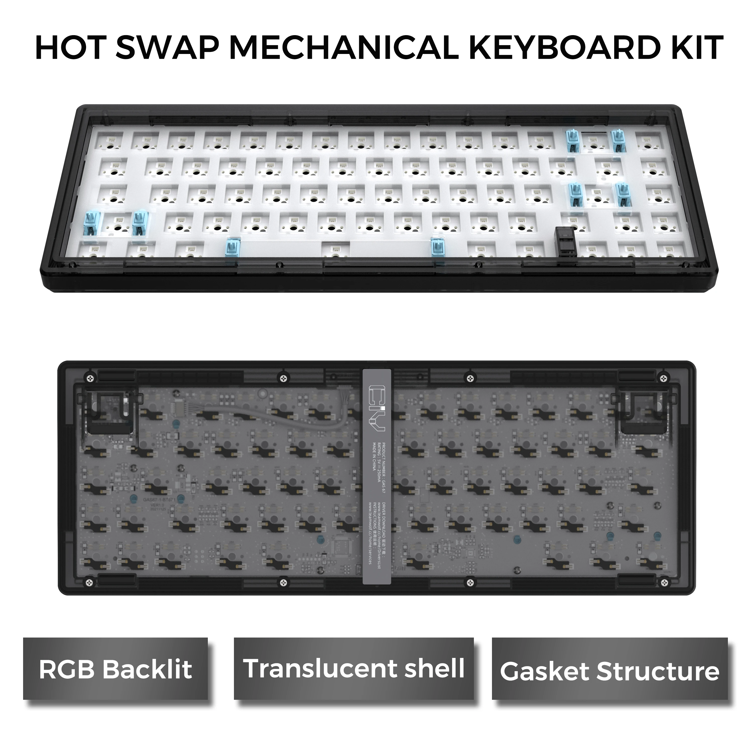 GAS67 Hot Swap Customized Mechanical Keyboard Kit Gasket Structure Type