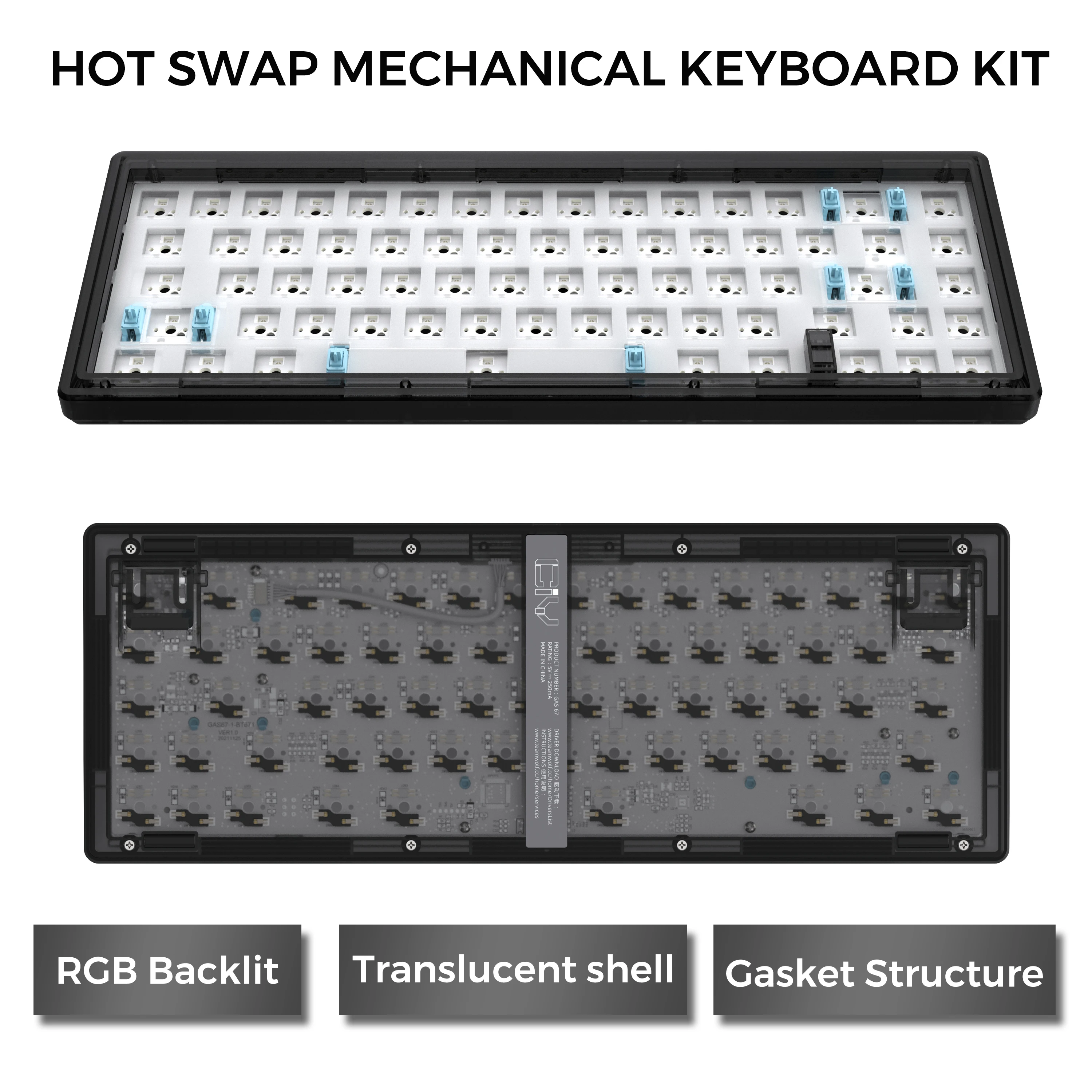 Комплект механической клавиатуры GAS67 Hot Swap прокладка конструкция Type-C RGB