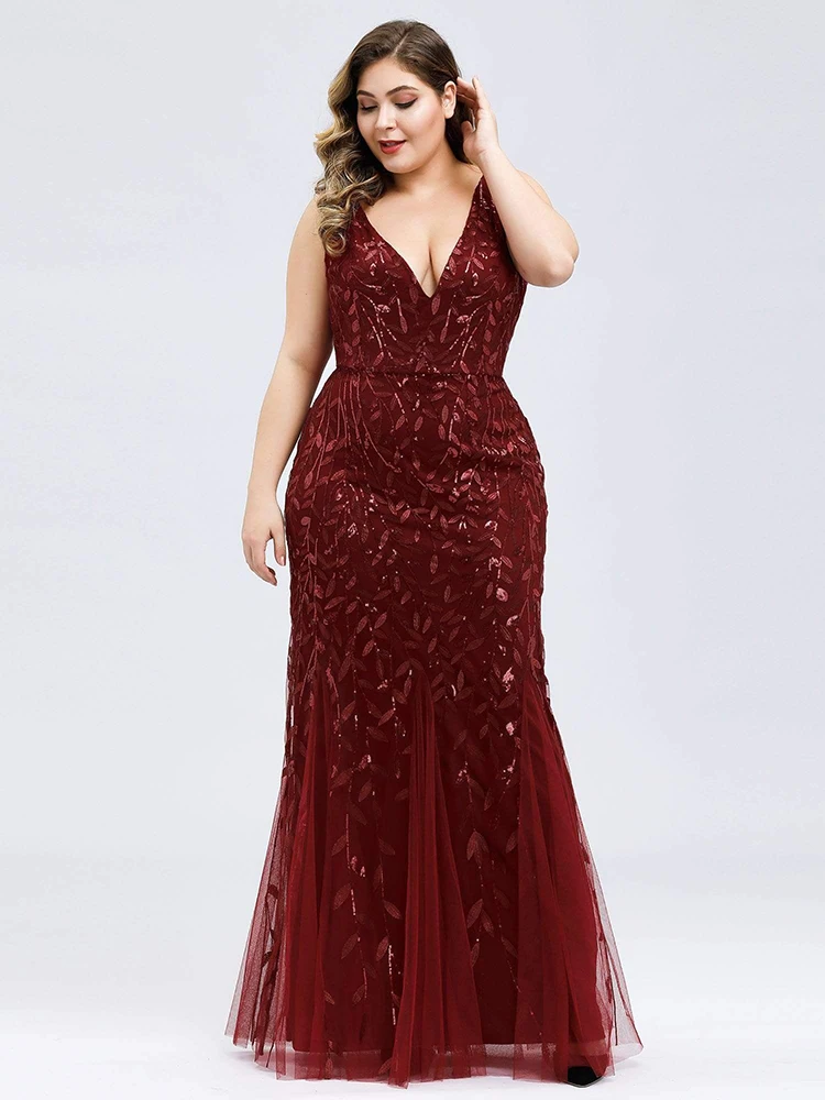 Women Plus Size Long Dresses 2023 Summer V-Neck Formal Luxury Mesh Sequin Chic Elegant Evening Party Wedding Cocktail Clothing