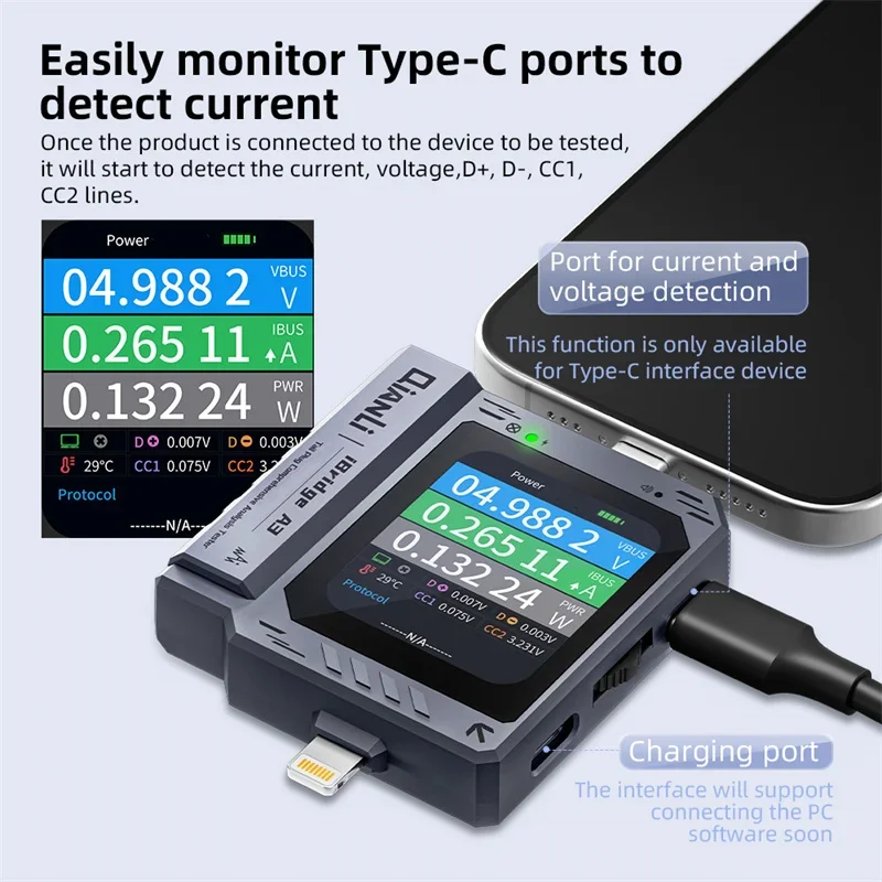 QIANLI iBridge A3 테일 플러그 감지기 휴대 전화 수리 IP 안드로이드 번개 Type-C 인터페이스 충전 오류 테스트 도구
