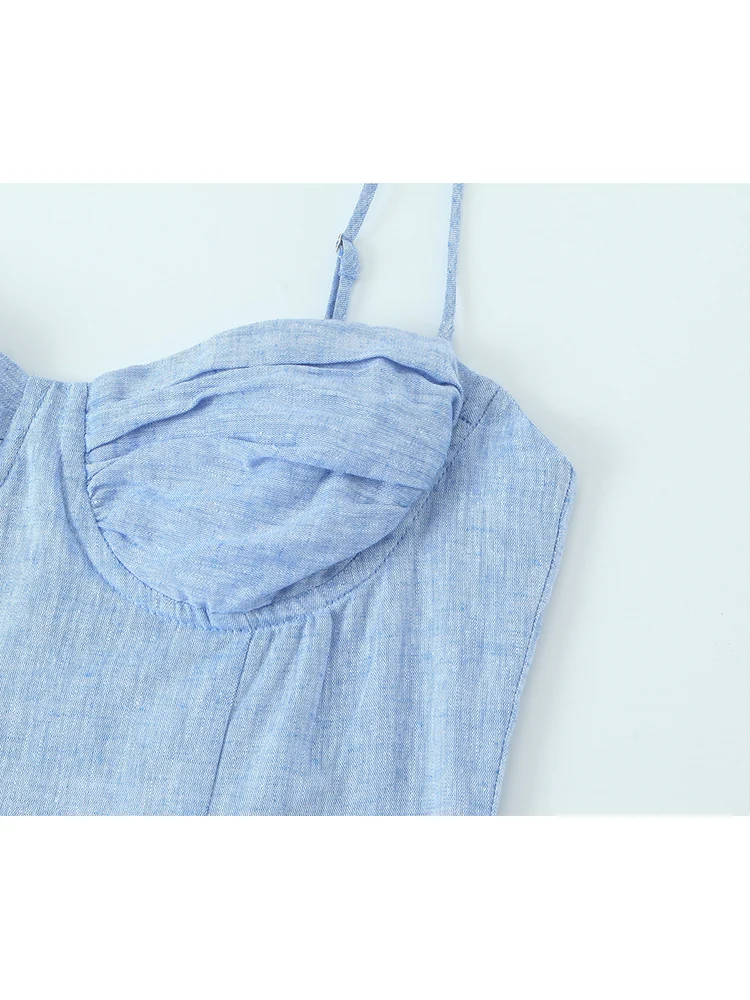 TFMLN Summer Ladies Split Sling Dress High Waist A-lined Swing Long Dresses Female Fashion Casual Corset Style Street Wear