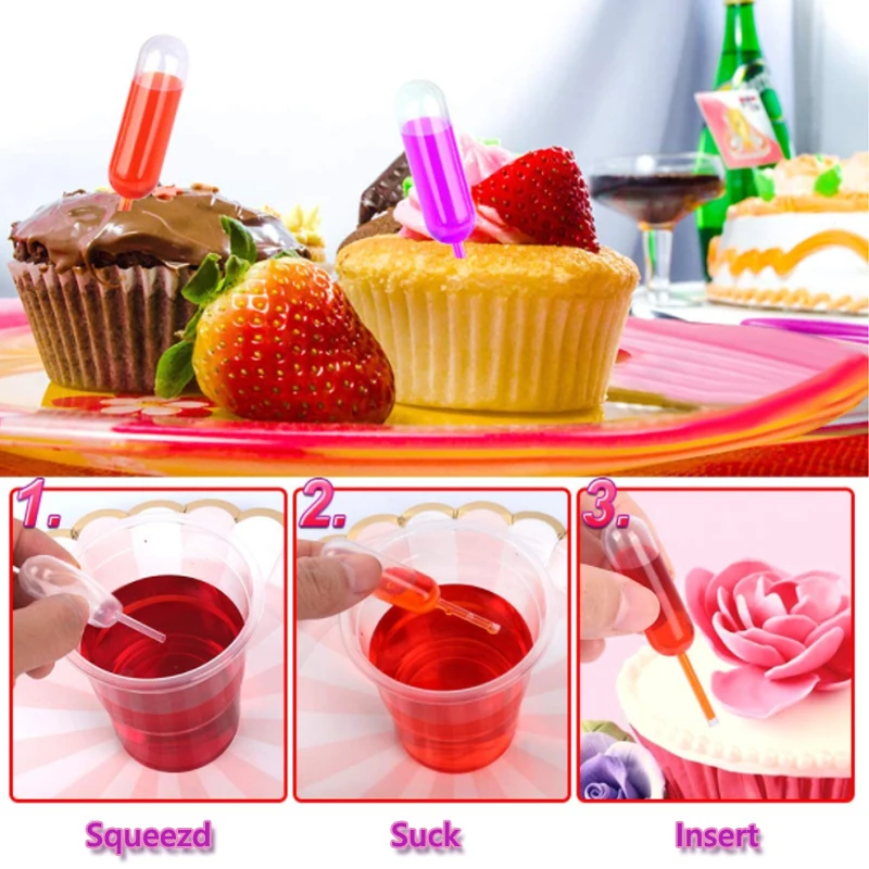 50/100Pcs/pack Dessert Juice Straw Dropper Flow Heart Clip Jam Straw Burette Dessert Kitchen Baking Decoration Cake Baking Tool