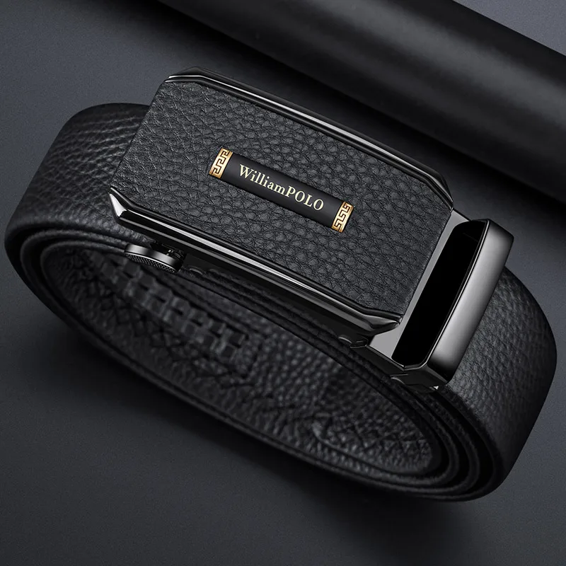 Men's Business Belt Fashion Genuine Leather Automatic Buckle Belt Personalized High end Belt - Image 2