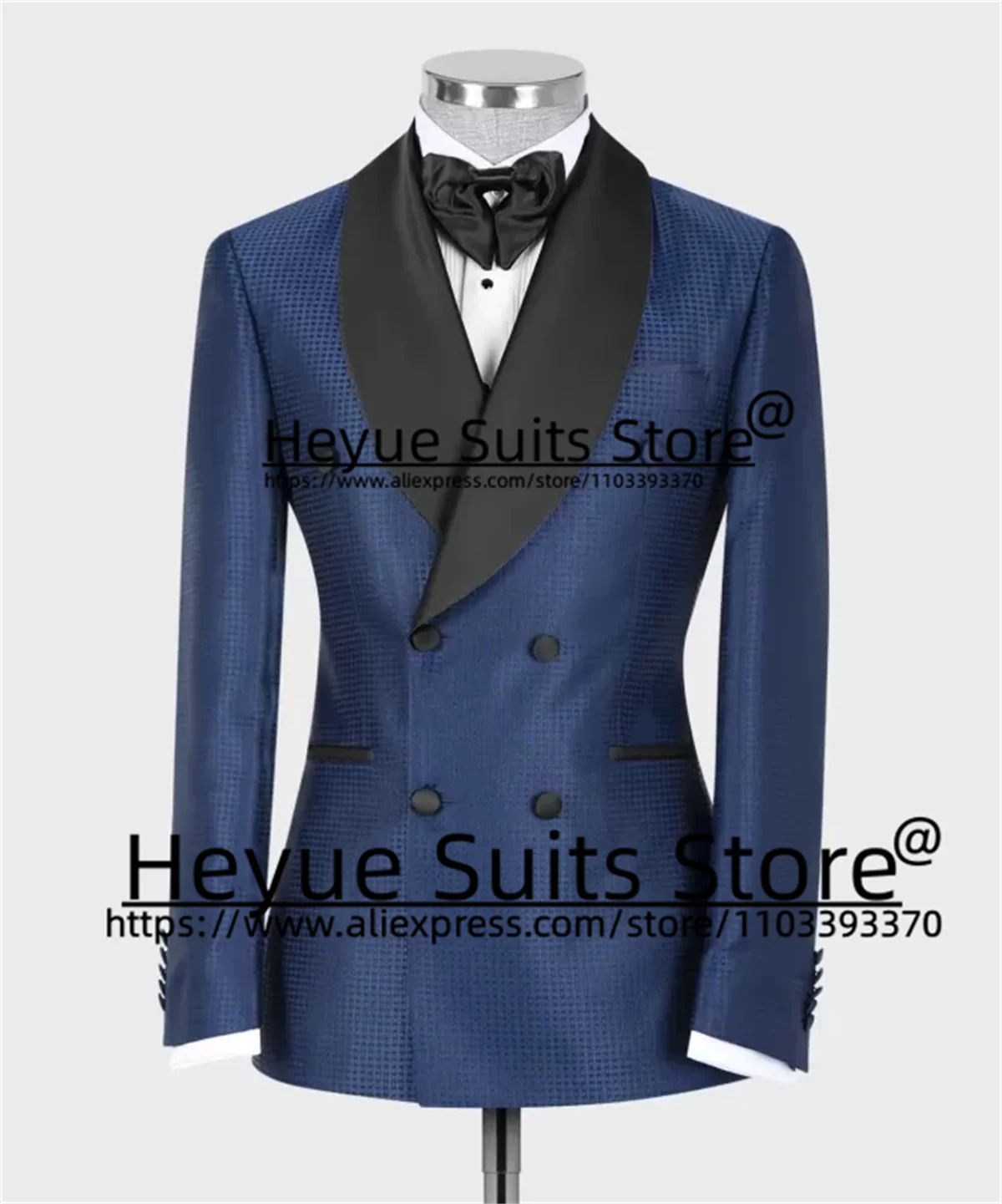 Business Navy Blue Luxuly Men Suits Slim Fit Black Shawl Lapel Groom Tuxedos 2 Pieces Sets High Qublity Male Blazers Ropa Hombre