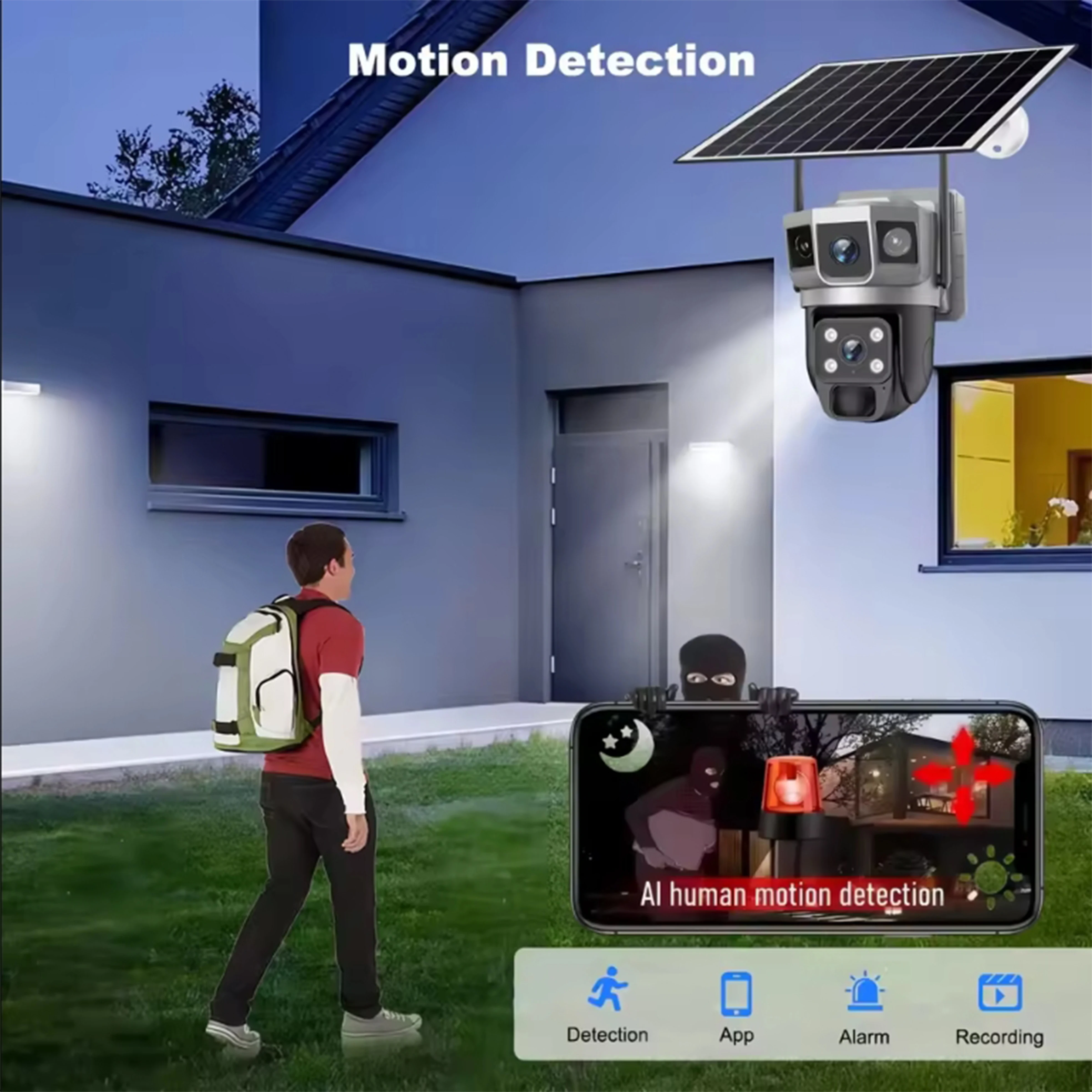 V380Pro Solar Camera 4G Sim Card Camera Triple Screen WiFi Network Security CCTV Built-in Battery PIR Night Vision HD PTZ Camera 5